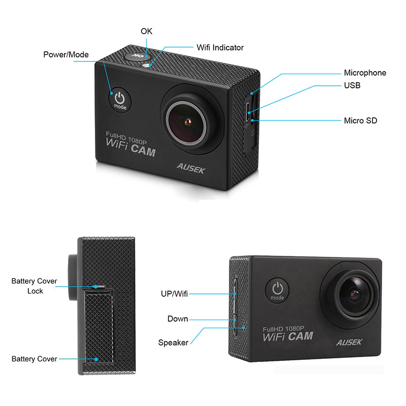 Light action camera HD 1080p Waterproof 16MP 	AT-G100