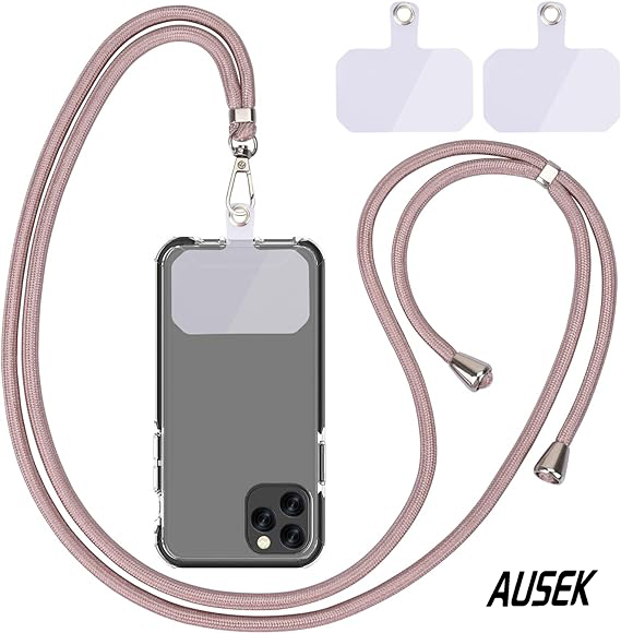 AUSEK Cell Phone Lanyard，Phone Strap，Lanyard with Adjustable Nylon Neck Strap for Crossbody Or Hanging Around The Neck (Rose Gold)