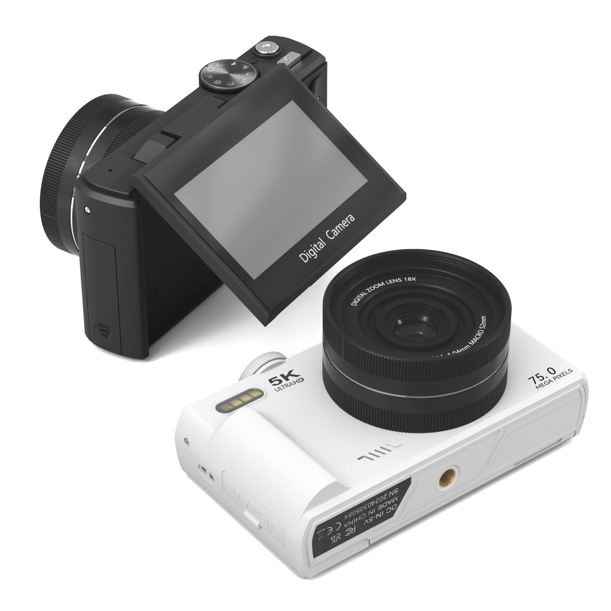5K video camera 75MP digital camera with 18X zoom