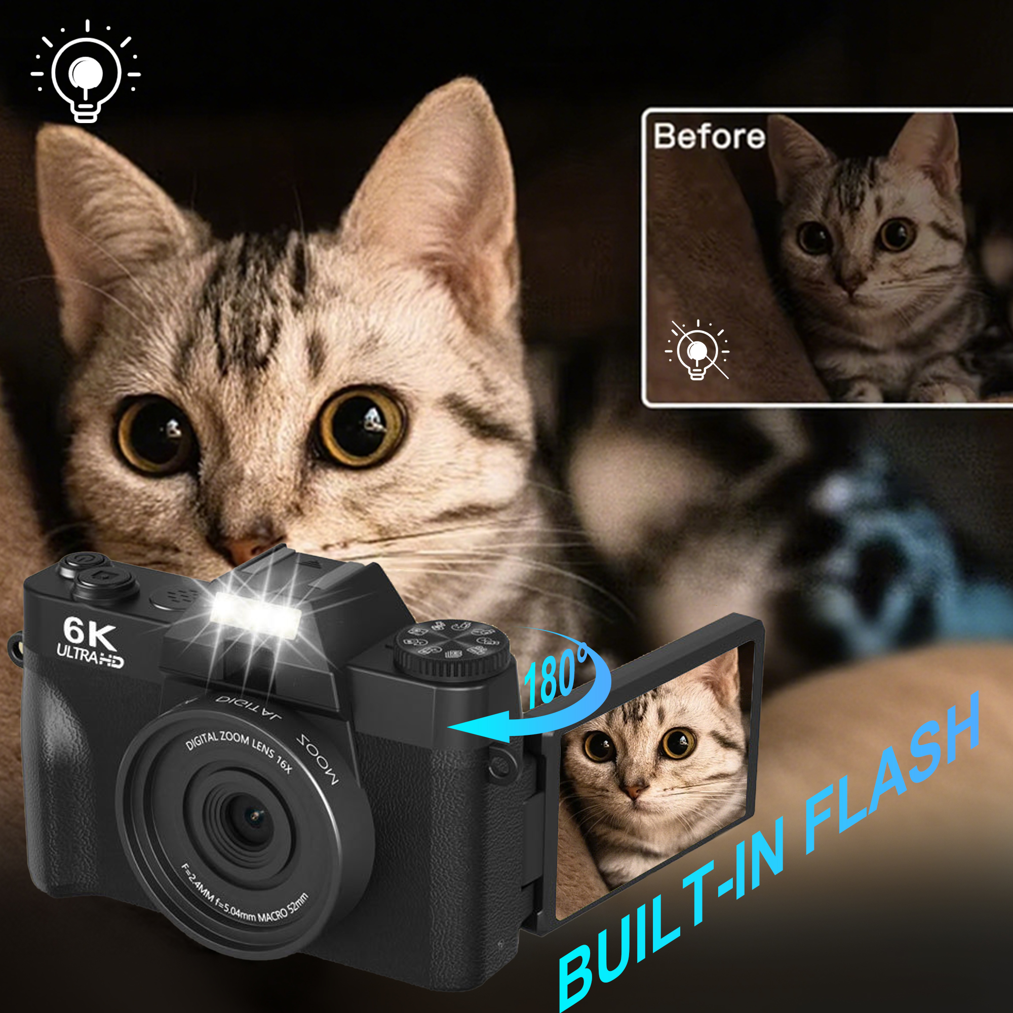 AC-WD02 Digital Camera with 4K 60FPS and External Mic Support