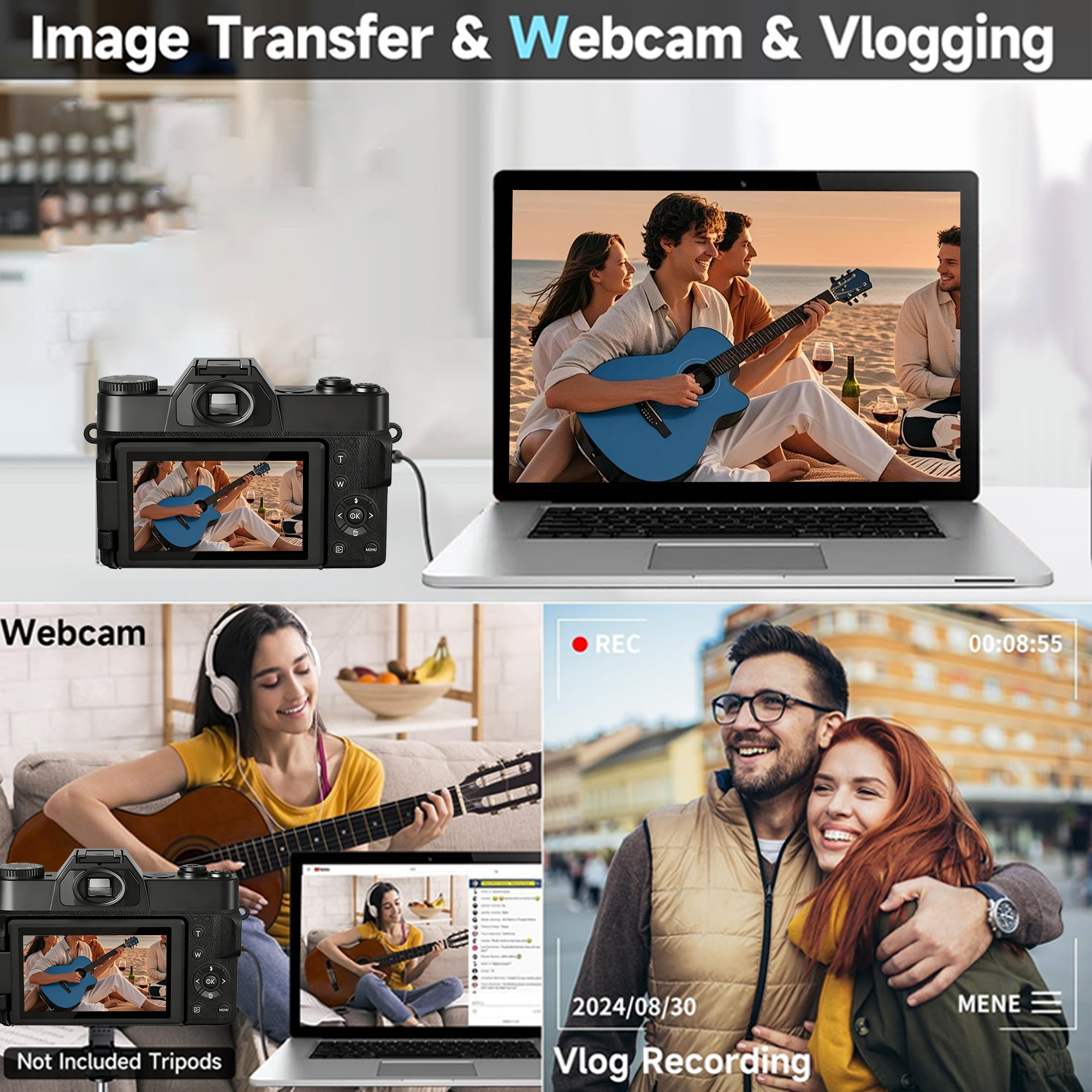 AC-WD02 Digital Camera with 4K 60FPS and External Mic Support