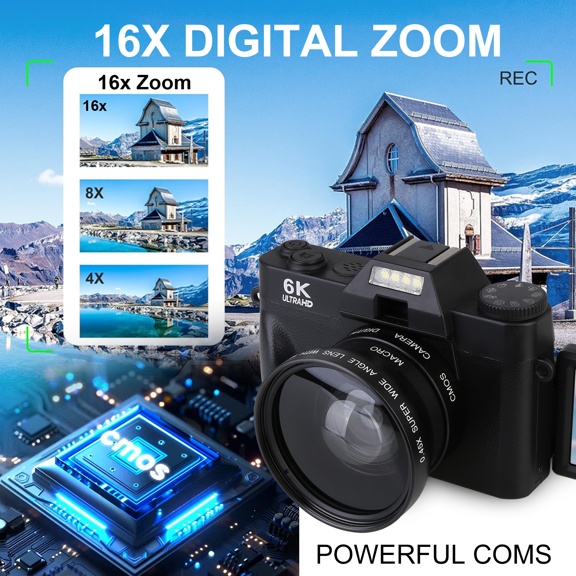 AC-WD02 Digital Camera with 4K 60FPS and External Mic Support