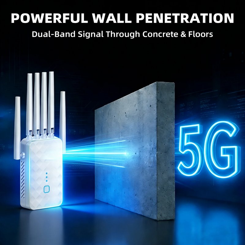 Ourlife 6-Antenna Dual Band 2026 WiFi Range Extender, 2.4GHz & 5GHz Signal Booster Repeater with 1200Mbps Speed, Wall-Through WiFi Amplifier, Ethernet Port, Repeater & AP Mode (White)