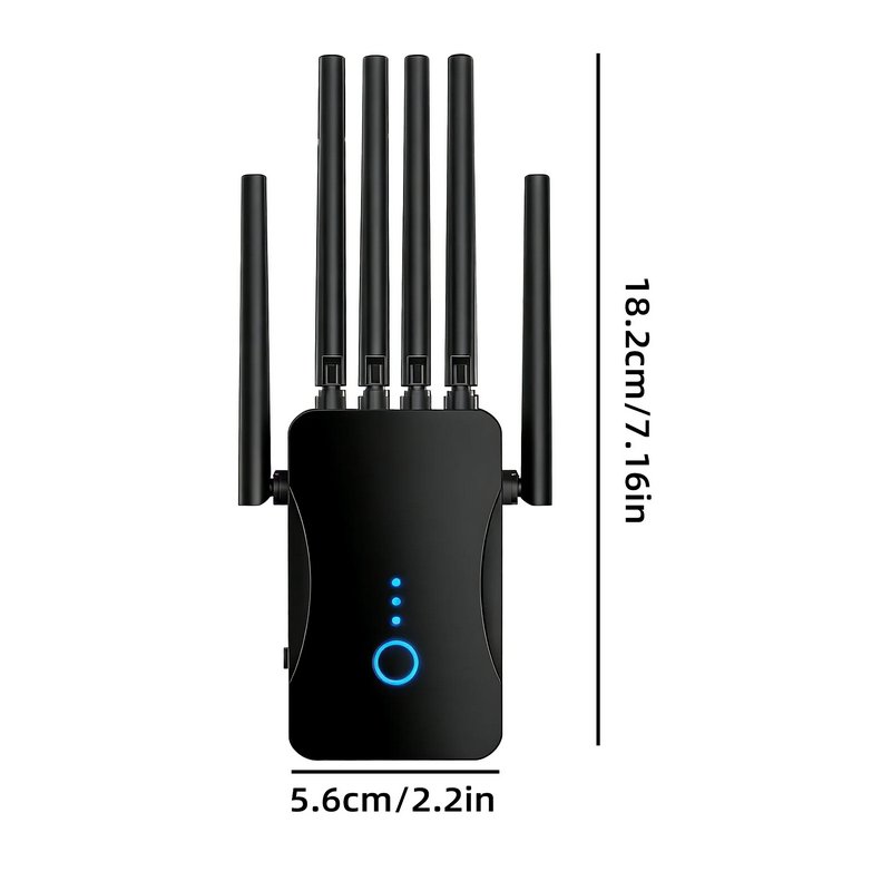 Ourlife 2026 Dual Band WiFi Range Extender with 6 External Antennas, AC1200 Signal Booster Repeater, 2.4GHz & 5GHz, Ethernet Port, Wall Plug WiFi Amplifier (Black)