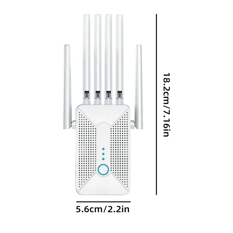 6 External Antennas Ourlife 2026 Dual Band WiFi Range Extender, AC1200 2.4GHz & 5GHz Signal Booster with Ethernet Port, Ventilated Cooling Design (White).