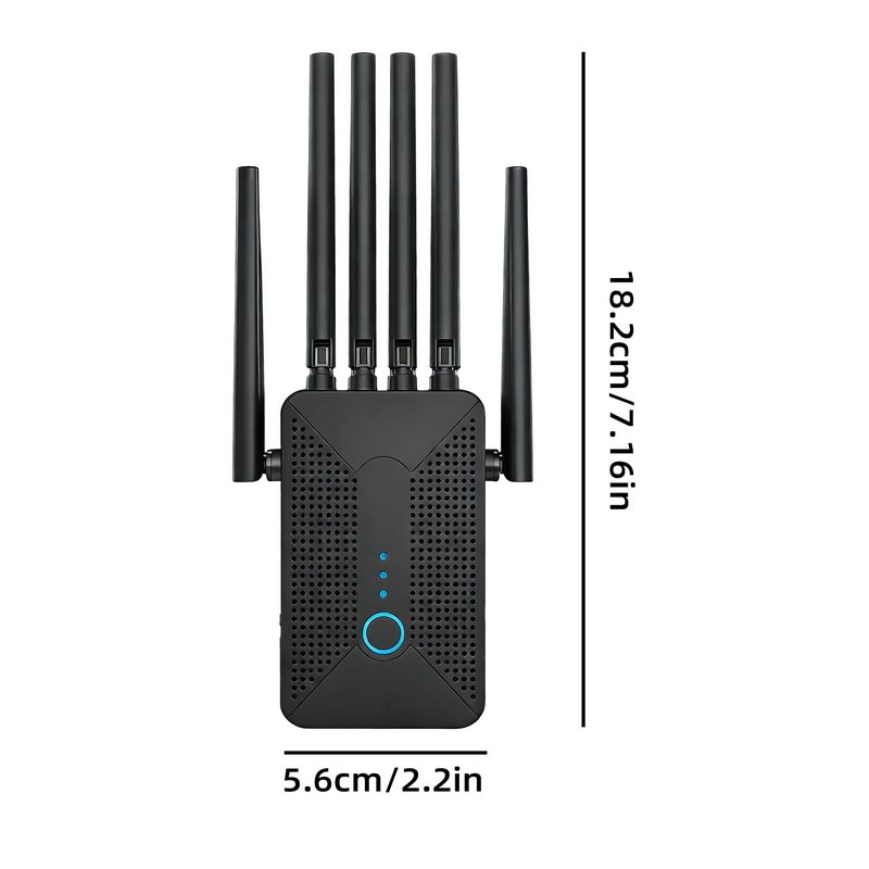 6 External Antennas Ourlife 2026 Dual Band WiFi Range Extender, AC1200 2.4GHz & 5GHz Signal Booster with Ethernet Port, Ventilated Cooling Design (Black).